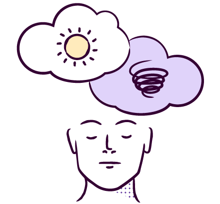 illustration of man with thought clouds