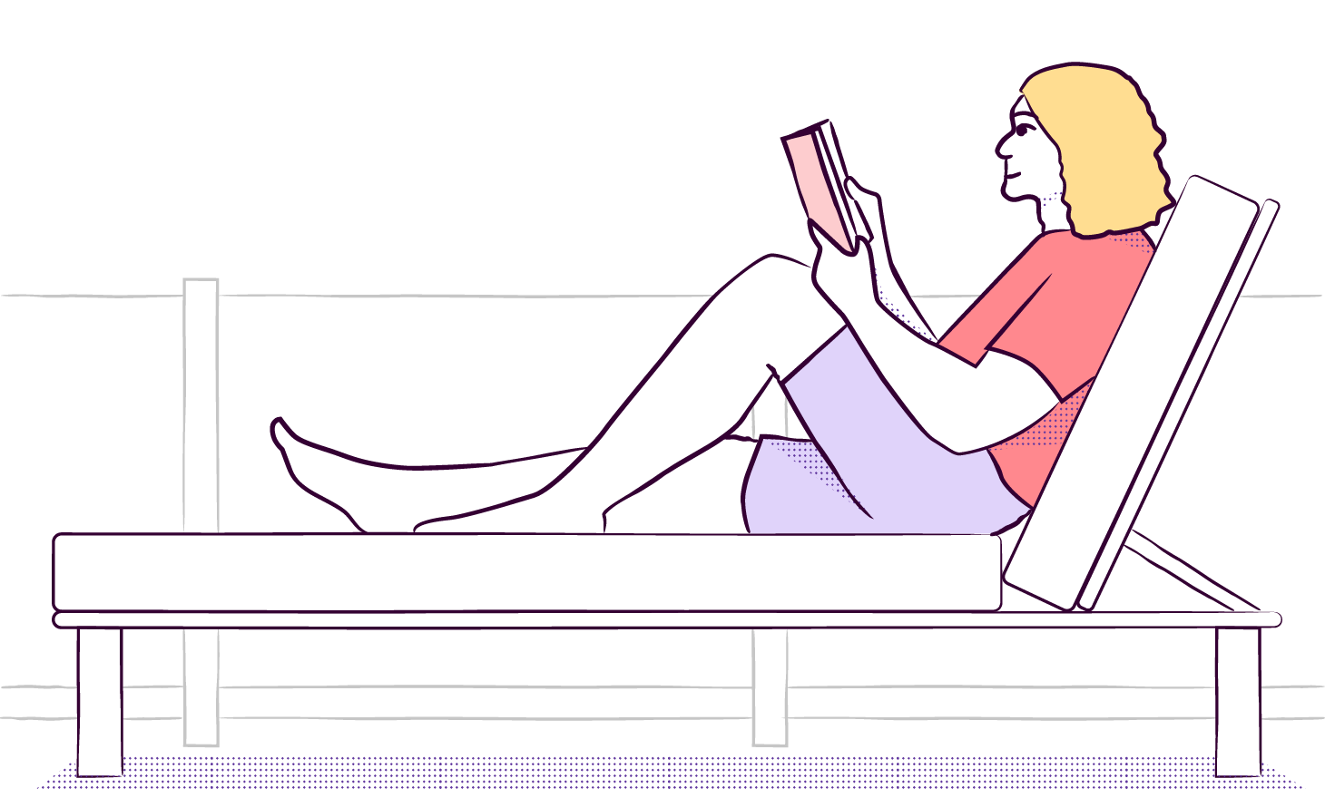 illustration of person relaxing on a deck chair with a book