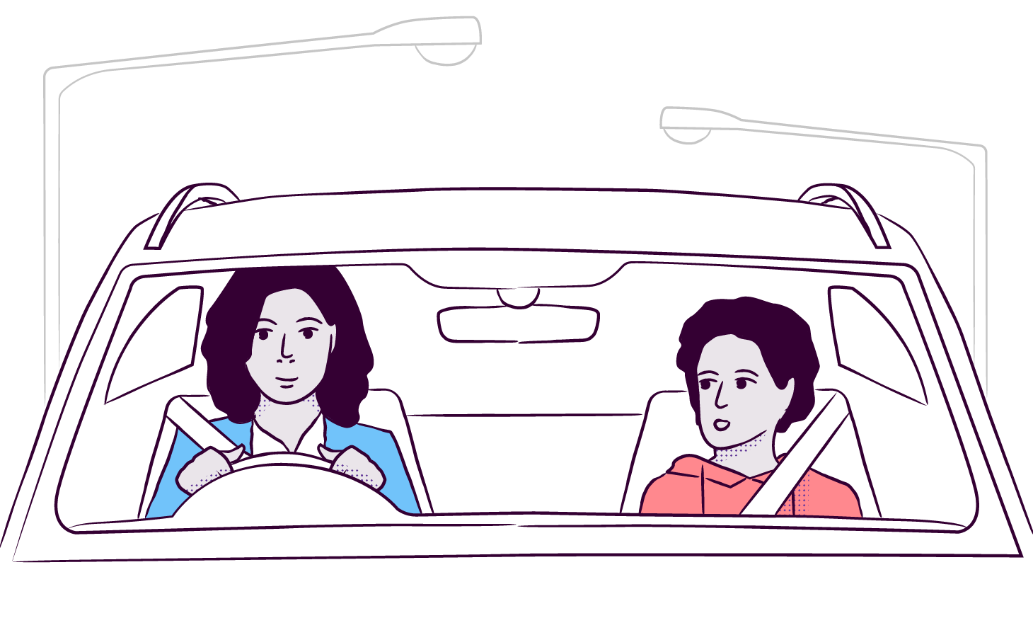 illustration of a woman and a boy talking in a car