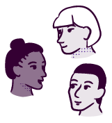 Illustration of three faces smiling at each other